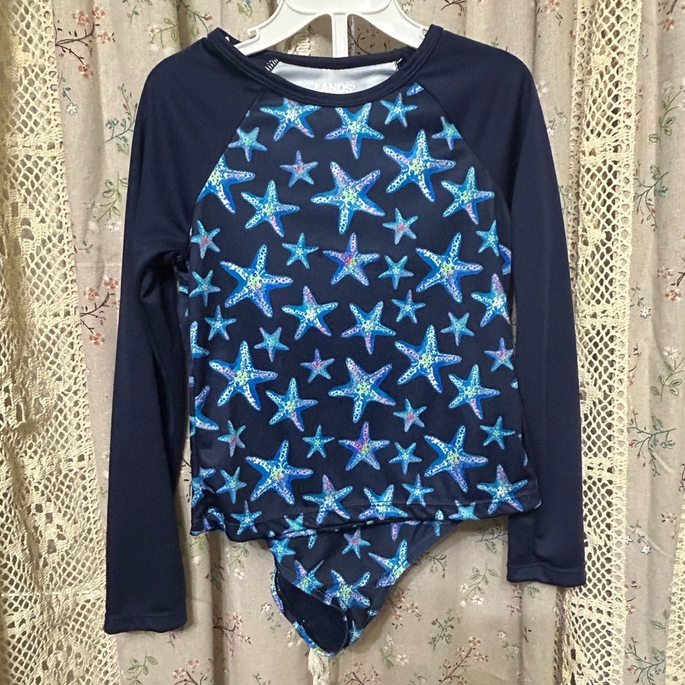 Lands’ End One Piece Deep Sea Navy Swimsuit (4) & Rash Guard‎ (5) New
